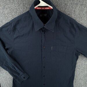 Armani Jeans Navy Blue Button Up Shirt Men Long Sleeve Pocket ~XL Adult Cotton